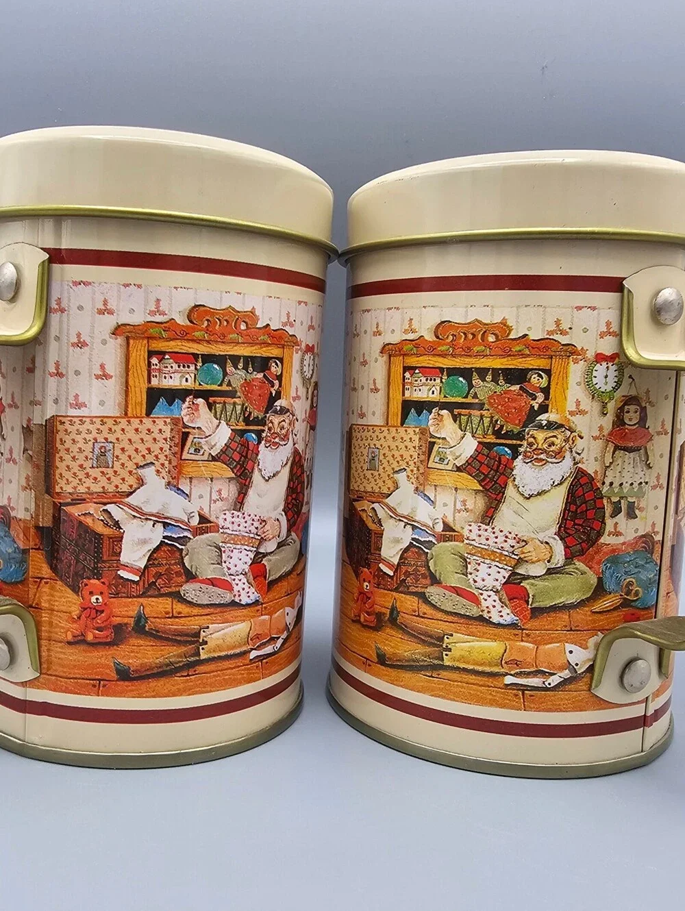 Vintage Santa Claus Themed Metal Salt and Pepper Shakers Set